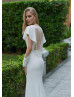 Opened Long Sleeves Beaded Ivory Satin Wedding Dress